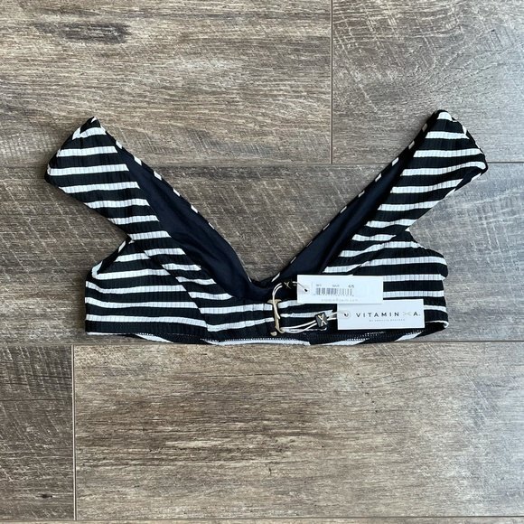 NWT Vitamin A Capri Bikini Top Black/White Stripe Small - Picture 6 of 8
